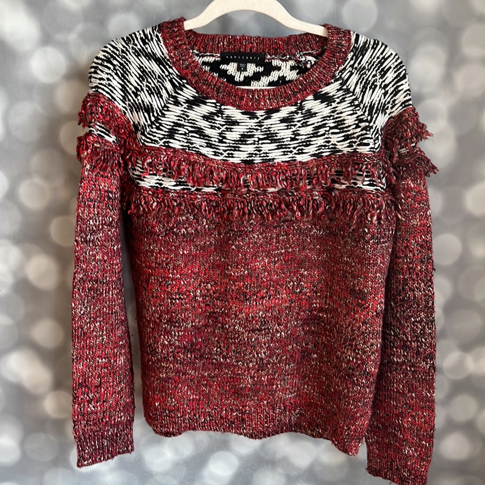 Sanctuary Anthropologie womens rust fringe sweater. Size small.